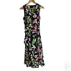 Who What Wear Women Size XS Floral  Wrap Midi Dress Sleeveless V-Neck Ruffle Hem